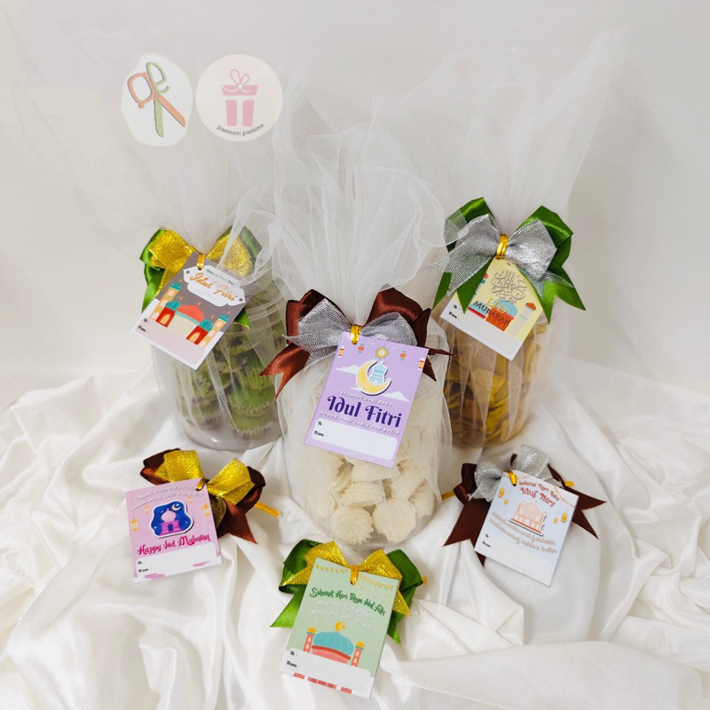 

[BUNDLING - isi 20pcs] pita dan hang tag; pita lebaran; pita hampers; pita jadi; pita satin; pita murah; hang tag lebaran; hang tag hampers; hang tag idul fitri