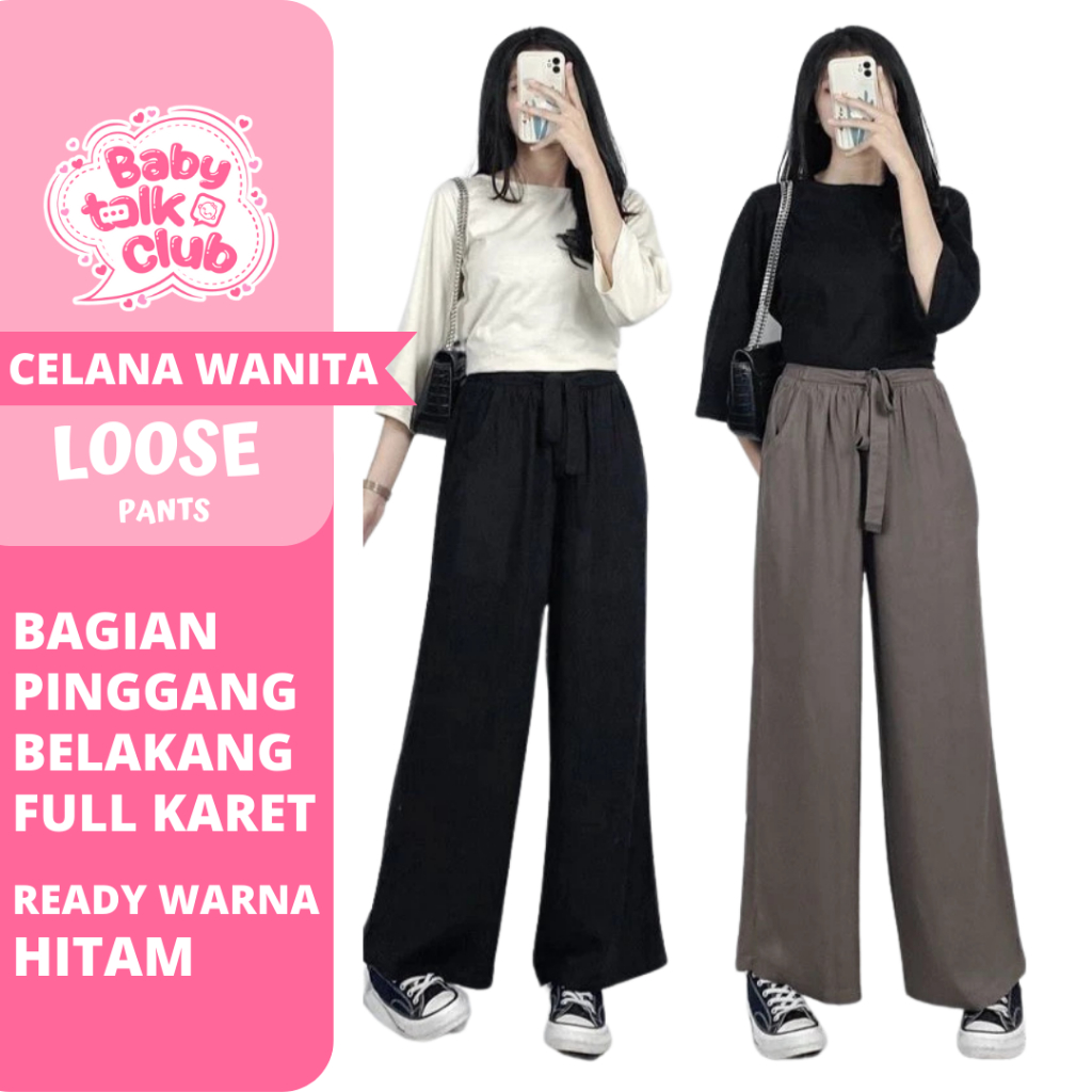 Lusi Loose Pants Celana Wanita Bahan Wolfis Warna Hitam Z2