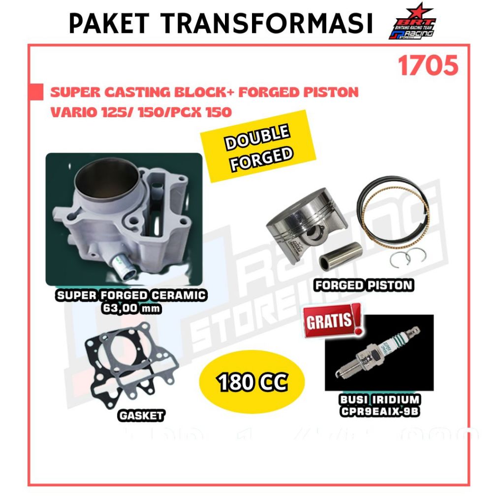 BRT Paket Block Cerami + Piston 63mm Vario 150/Vario 125/PCX 150-/ADV 150 180cc - Promo 1705
