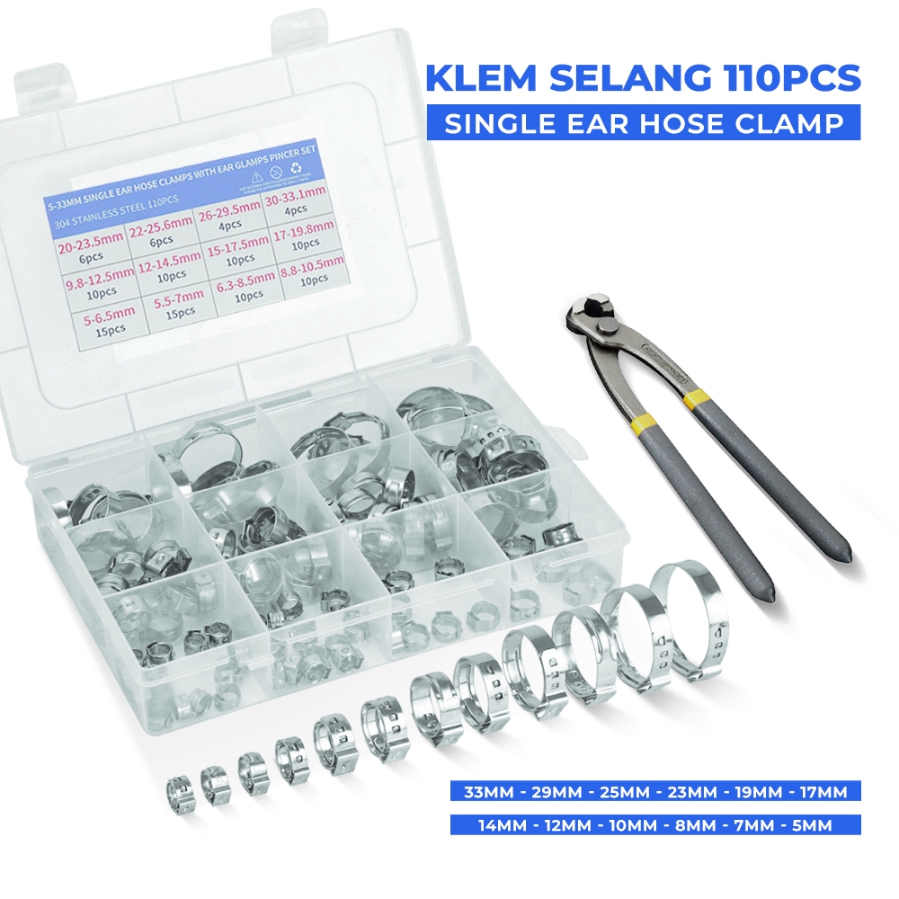 110Pcs Klem Selang Stainless Klem Penjepit Selang Universal Free Tang Catut - 6815