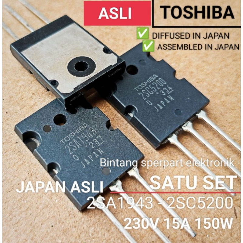 TOSHIBA 2SA1943 2SC5200 ASLI JAPAN (SATU SET) TRANSISTOR 2SA1943 TRANSISTOR 2SC5200 TOSHIBA A1943 C5