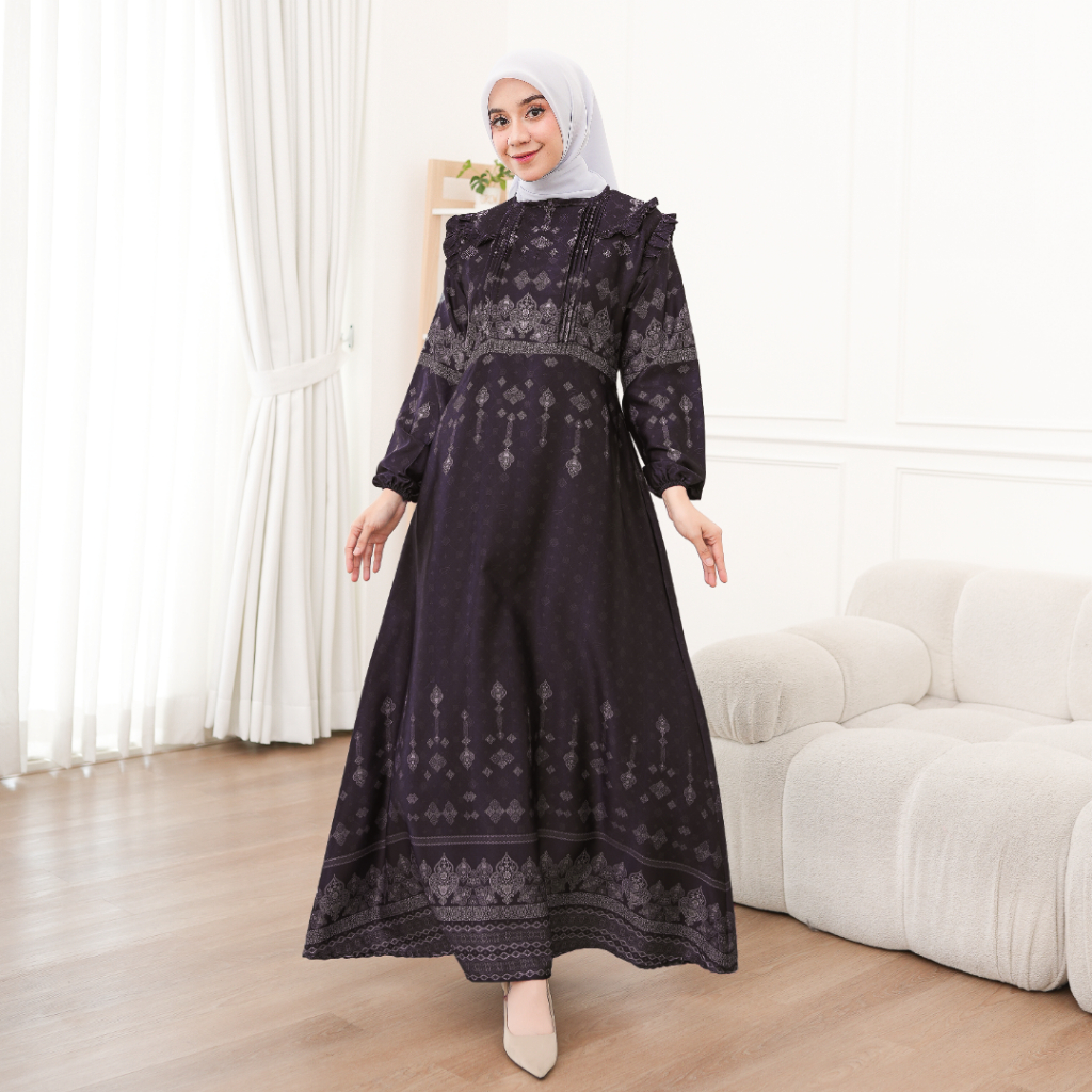 Laksamani Dress Gamis Printing Premium | Gamis Wanita Estetik Lebaran Printing Bahan Vivian Silk