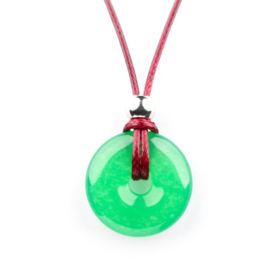 Kalung Liontin Koin Giok Hijau Asli Natural Aventurine Jade Gems Necklace Pendant