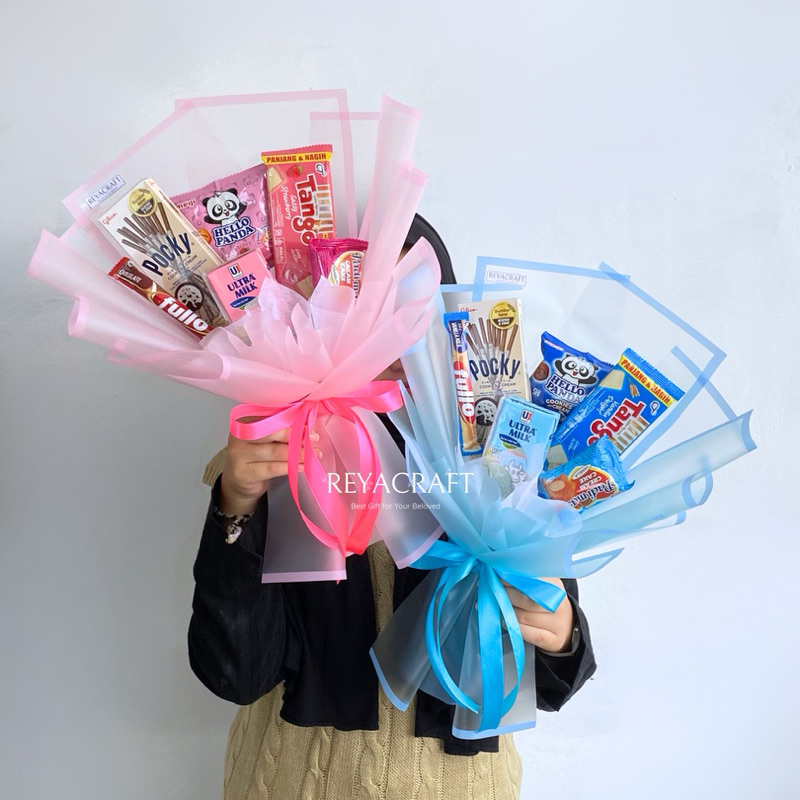 

REYACRAFT Snack Bouquet | Buket Snack Biru Pink | Buket Makanan