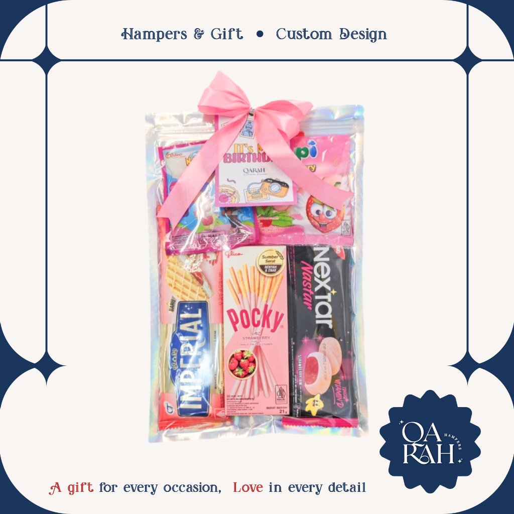 

QARAHHAMPERS BASIC SIZE L PINK | BINGKISAN SNACK ULANG TAHUN HAMPERS ANAK GIFT SET FREE CUSTOM LABEL PITA KARTU HAPPY BIRTHDAY GRADUATION LULUS TERIMA KASIH ACARA ULTAH KHITAN HAMPER MURAH HEMAT NEXTAR HELLO PANDA POCKY STROBERI PAKET HADIAH ANAK SEKOLAH