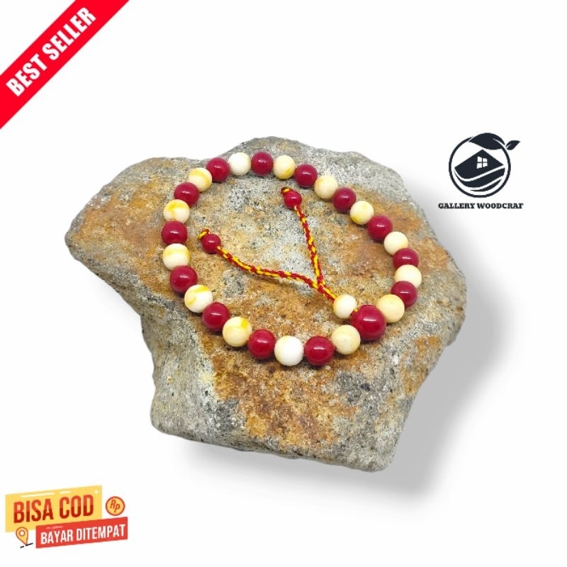 Gelang Kombinasi 2 Batu Coral Marjan Merah dan Putih Size 6mm 7mm asli original