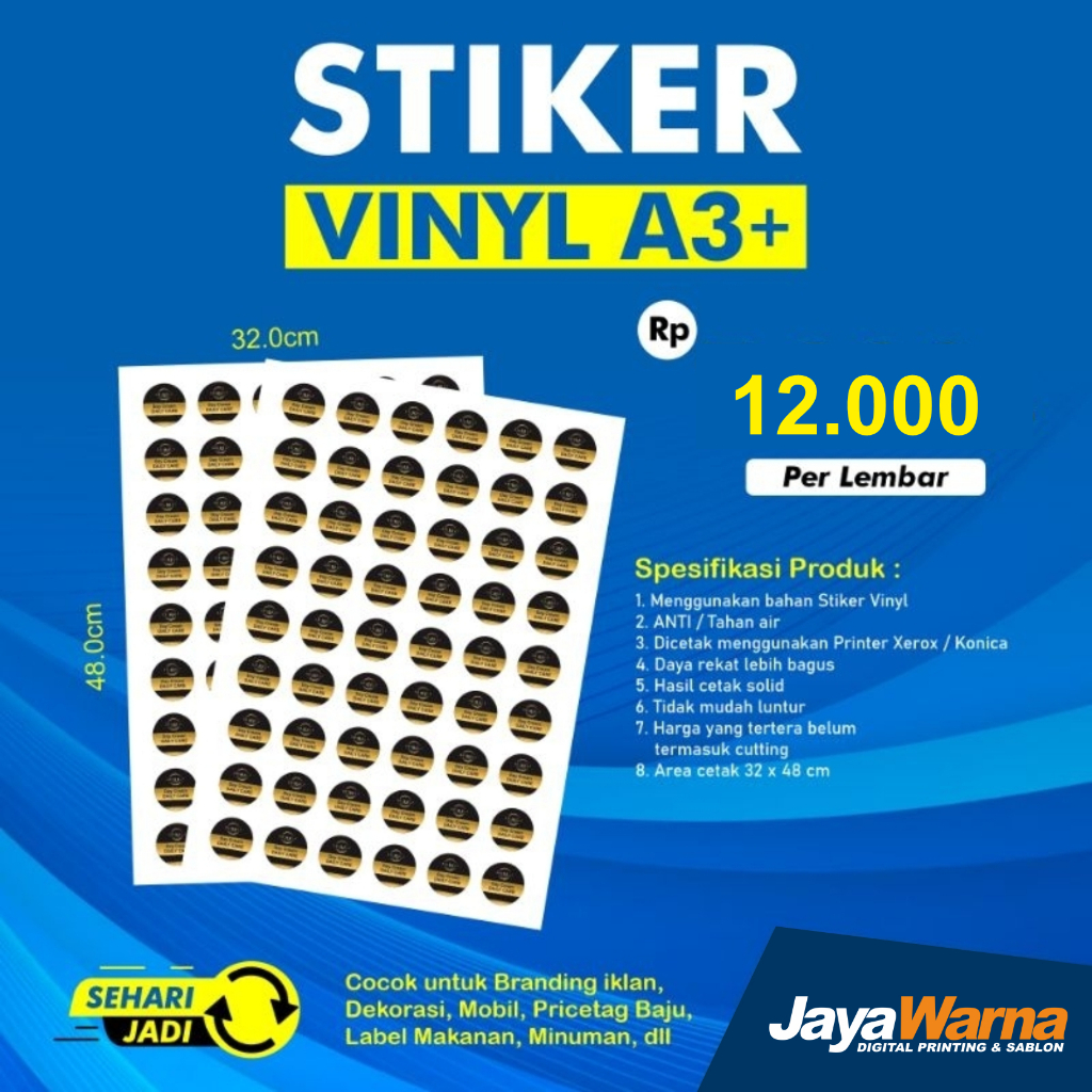 

CETAK STIKER CHROMO CUT A3 MURAH / CETAK STIKER LABEL KEMASAN MAKANAN MINUMAN ONLINESHOP MURAH