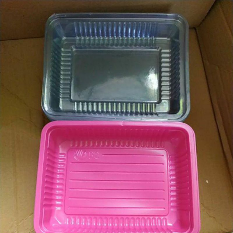 (20 PC) MIKA BROWNIES PINK S SMALL KECIL ALAS + TUTUP / MIKA SNACK / TRAY MIKA TANPA SEKAT