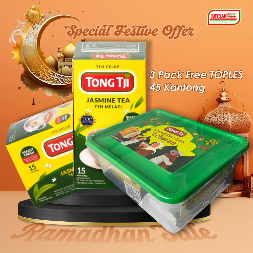 

TONG TJI Teh Jasmine Melati 3 Pack Free TOPLES CANISTER Isi 45 Kantong Hampers Idul Fitri