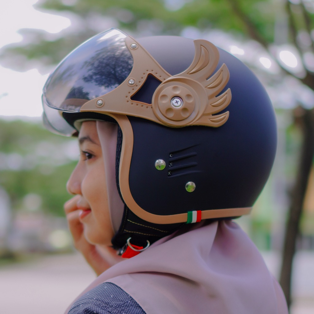 Helm Rsix Gundala Helem Hijab Cepol Bogo Retro Cewek Kekinian Half Face SNI