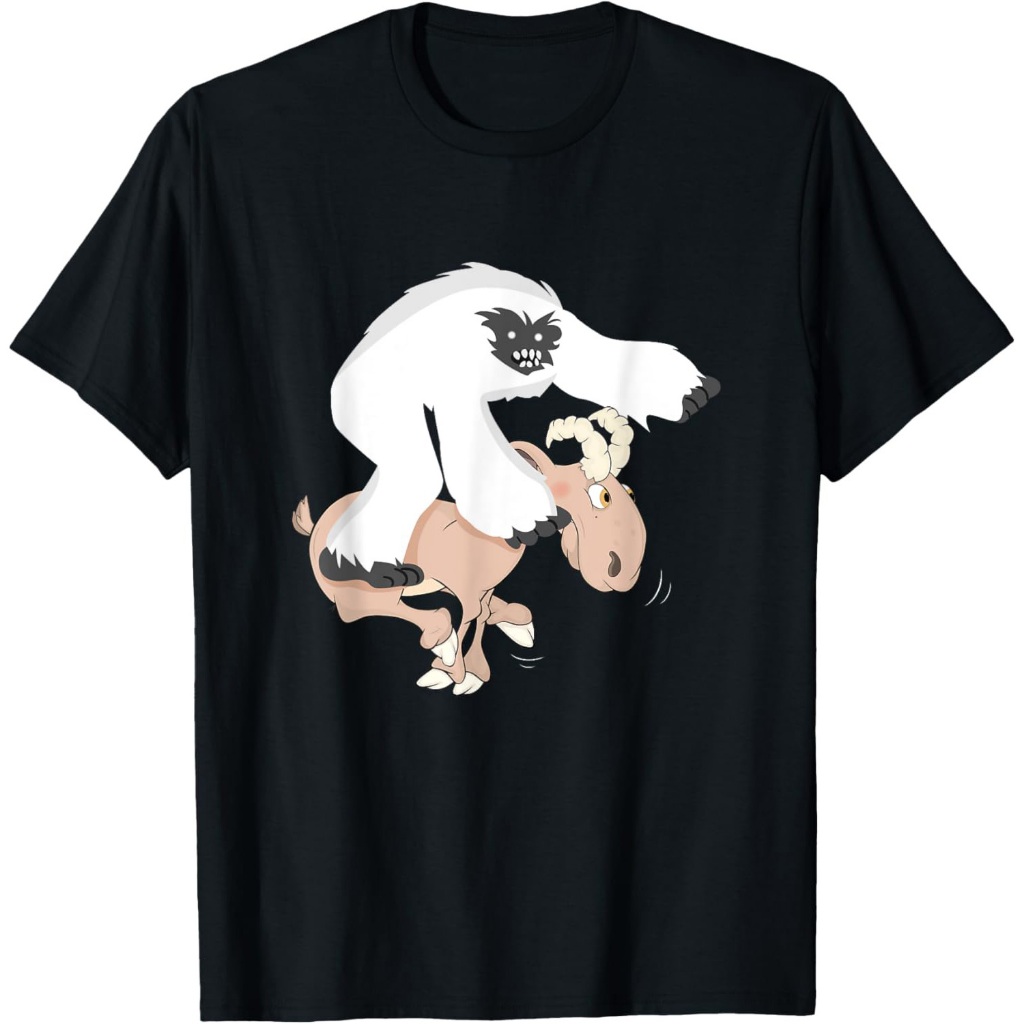 Kaos Bayi Yeti Lucu Naik Kambing Kartun Bigfoot Bermain Kambing Junior