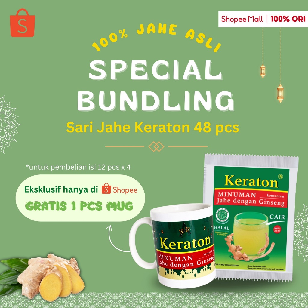 

Keraton - Sari Jahe Cair 48 Sachet [Bundling Ramadhan Isi 12 Sachet dan Free Mug]