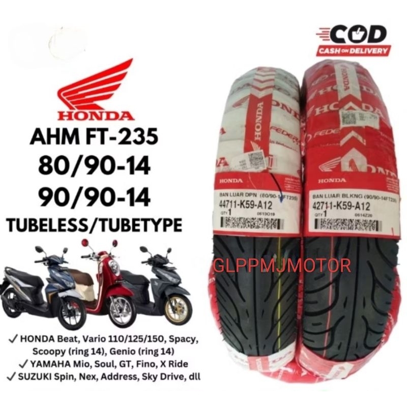 PAKET (80/90-14) (90/90-14) SEPASANG SATUAN BAN LUAR HONDA FEDERAL AHM TUBELESS TUBETYPE DEPAN BELAK