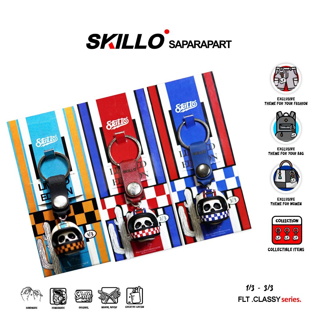 SKILLO - FLT CLASSY Series - Gantungan Kunci Miniatur Helm Keychain Handmade Helmet