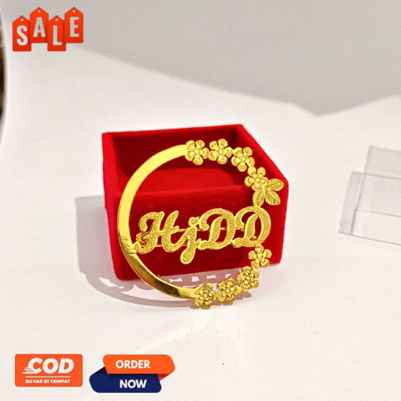 Bros bulat Bros nama bros lapis emas( Beli 1 gratis 1 Cincin)