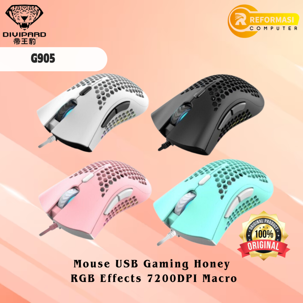 Mouse Gaming Honey Comb Divipard G905 RGB Effects 7200DPI Macro