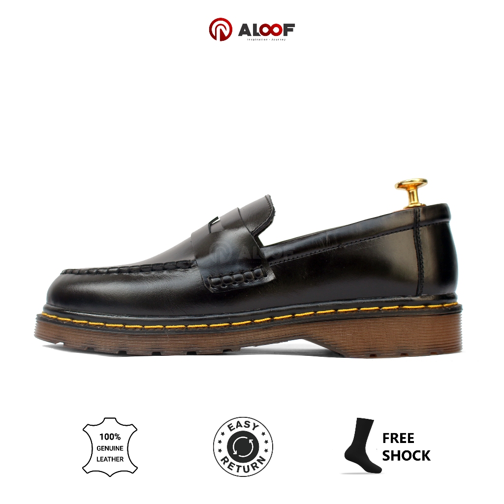 38-45 Aloof PENNY Hitam - Sepatu Loafers Pria Kulit Asli Slip On Original Indonesia