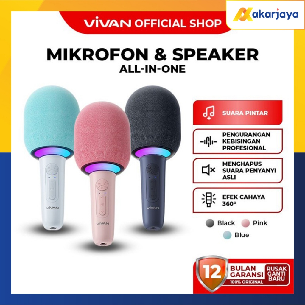 VIVAN VS9 Bluetooth Karaoke Speaker 360° RGB Light Voice Changer
