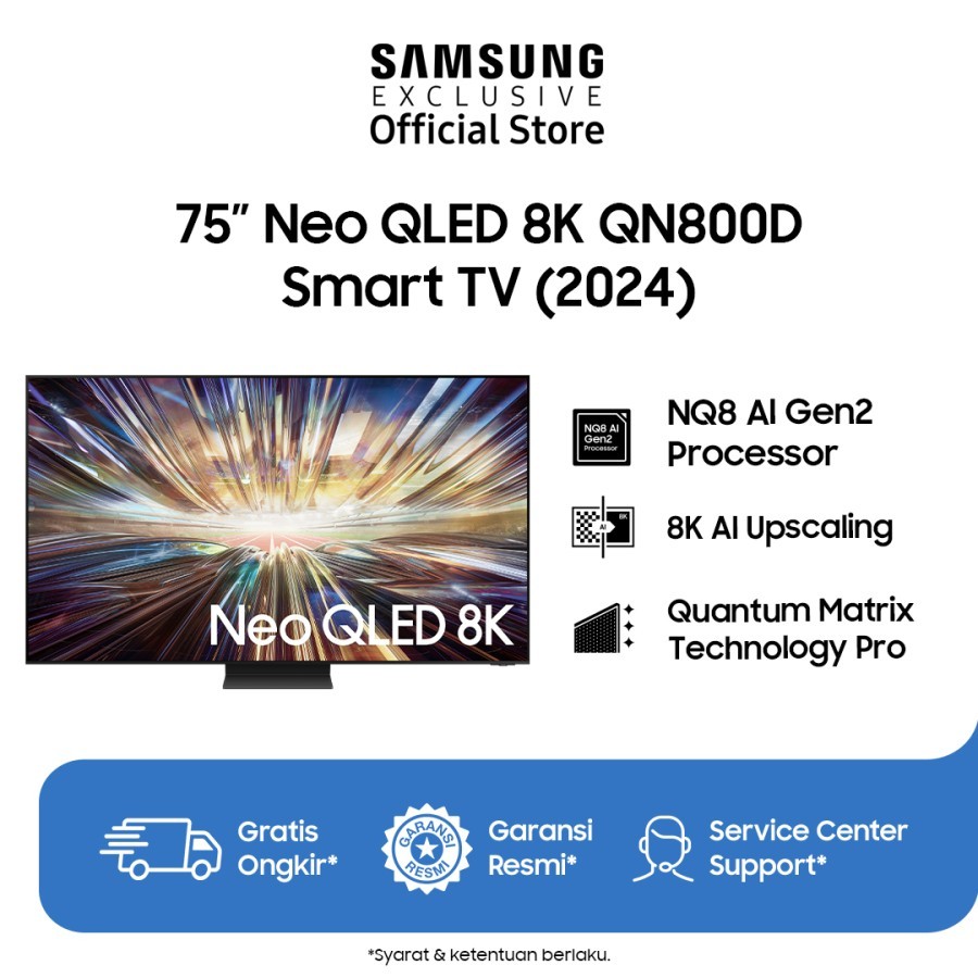 Samsung Smart TV AI 75" Neo QLED 8K QN800D | NQ8 AI Gen2 Processor | AI in 8K 120Hz | QA75QN800DKXXD