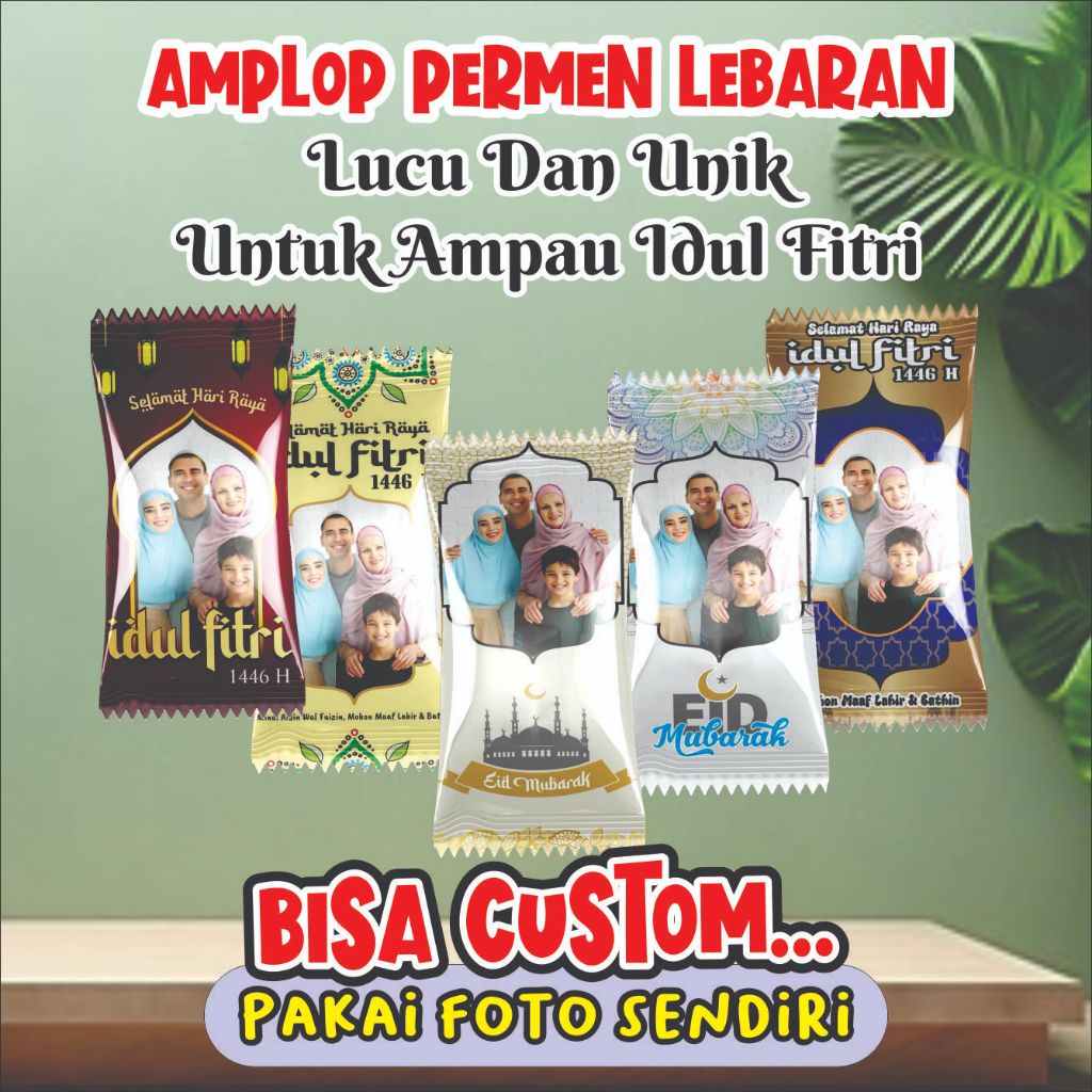 

AMPLOP LEBARAN MODEL PERMEN custom bisa pakai foto sendiri (isi 10pcs) ANGPAO IDUL FITRI UNIK LUCU