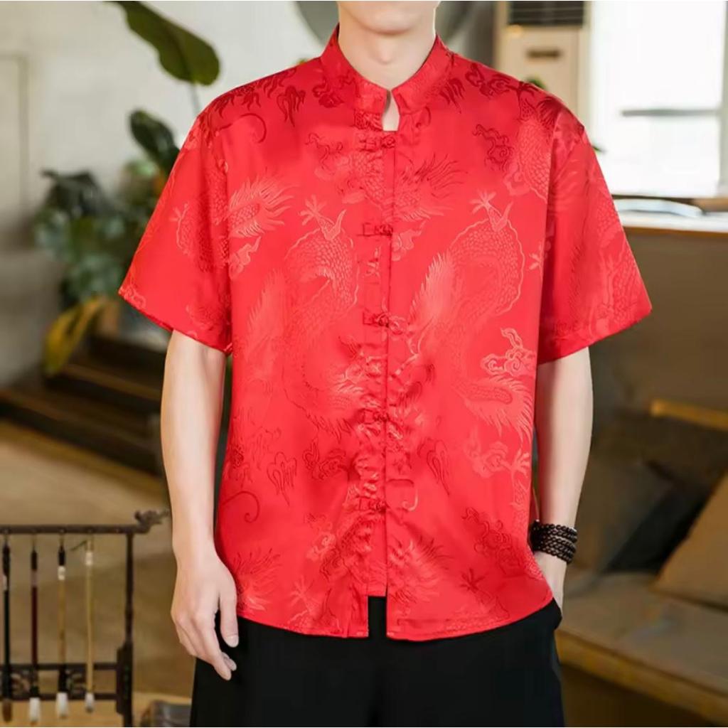 Promo Termurah Baju Imlek Cheongsam Pria Motif Naga Satin Sutera