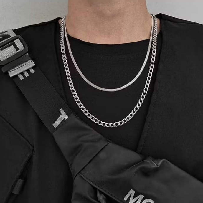 Kalung pria double layer pipih kokot kalung pria dan wanita terbaru