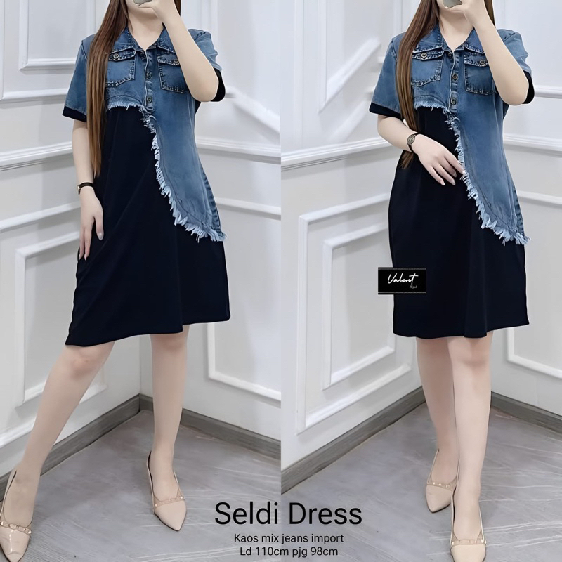 Dress Kaos Mix Jeans Import Premium Wanita