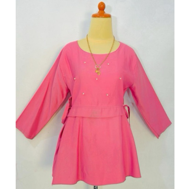 Atasan wanita baju blus blouse casual Atasan korean look lengan panjang warna shocking pink fuchsia 
