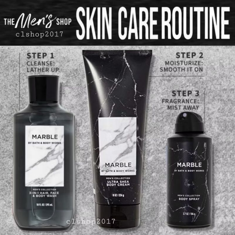 BBW MARBLE HAIR, FACE & BODY WASH DEODORIZING SPRAY CREAM BATH & BODY WORKS MEN'S COLLECTION
