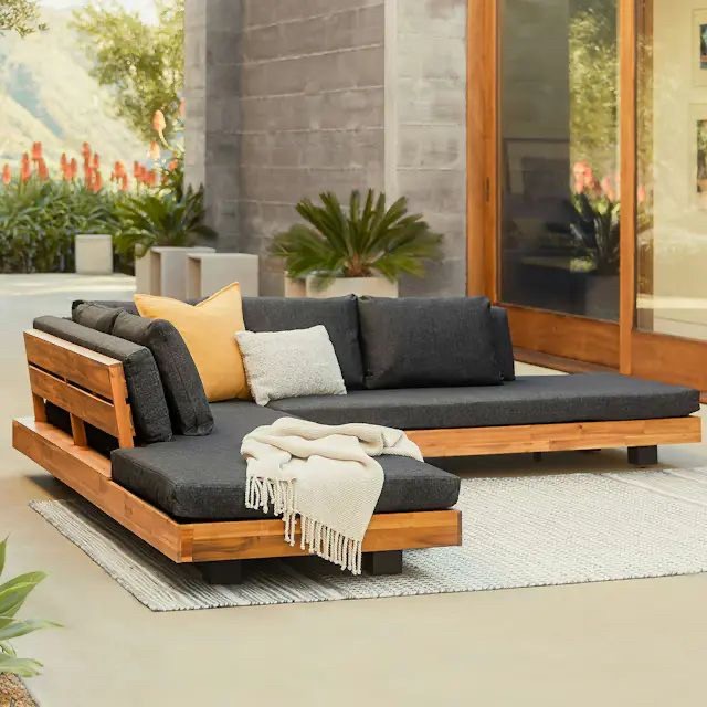 Sofa set tamu outdoor rangka kayu jati asli - kursi tamu set minimalis luar ruangan