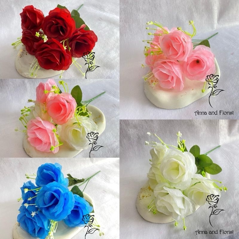 BUNGA MAWAR HOLLAND ARTIFICIAL 1 TANGKAI 5 KUNTUM