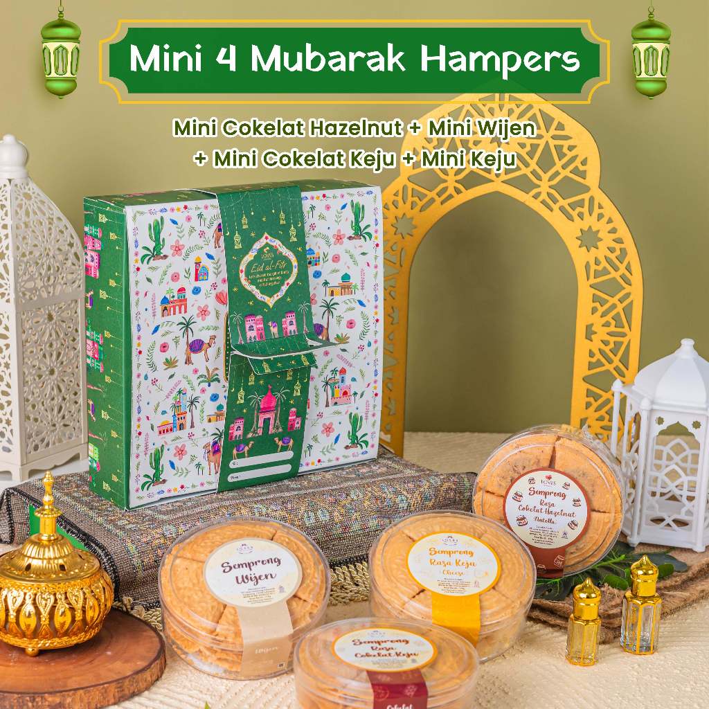 

Loves Semprong / Hampers Lebaran Idul Fitri / Hampers Ramadhan - Mini 4 Mubarak Hampers Isi Mini Cokelat Hazelnut + Mini Wijen + Mini Cokelat Keju + Mini Keju