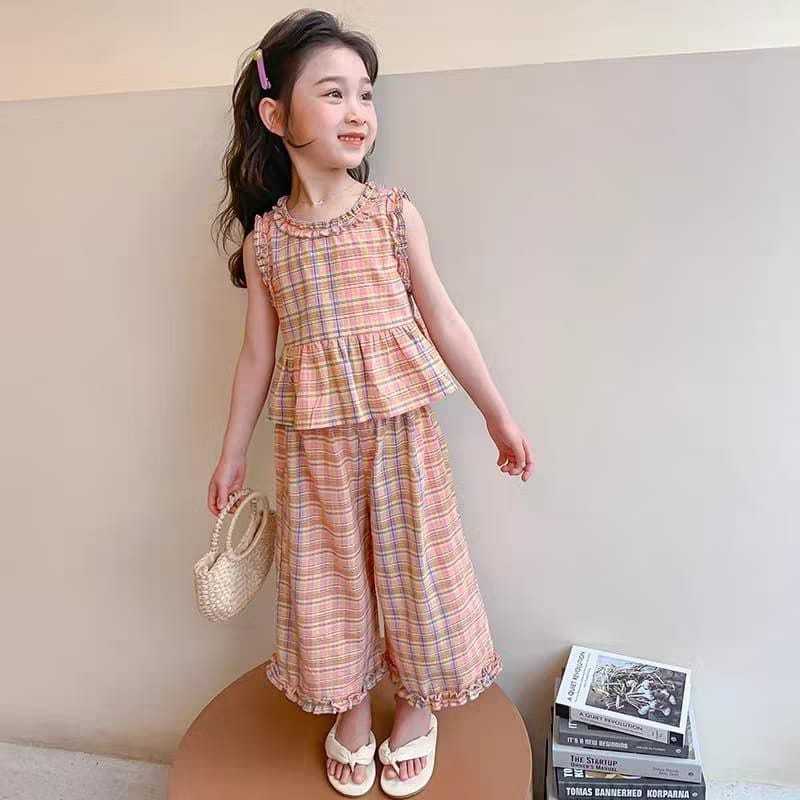 ALMIRA GIRL SET Setelan Anak Perempuan Baju Anak Atasan Sleeveless + Rok Motif Kotak-kotak Usia 7 Ta