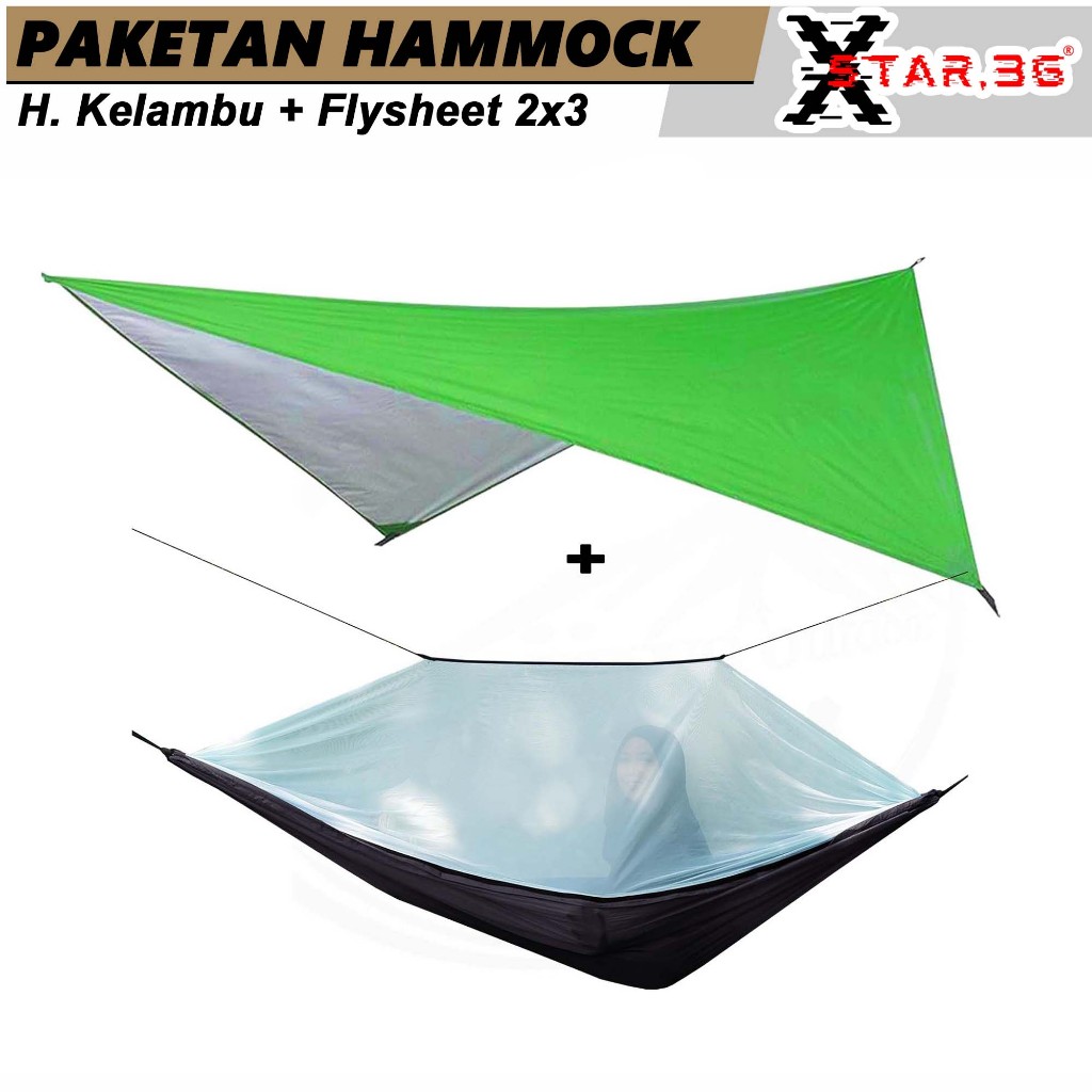 Paketan Hammock Kelambu + Flysheet 2X3 Yard Paket Hemat Ayunan Jaring Kelambu Flysheet Waterproof