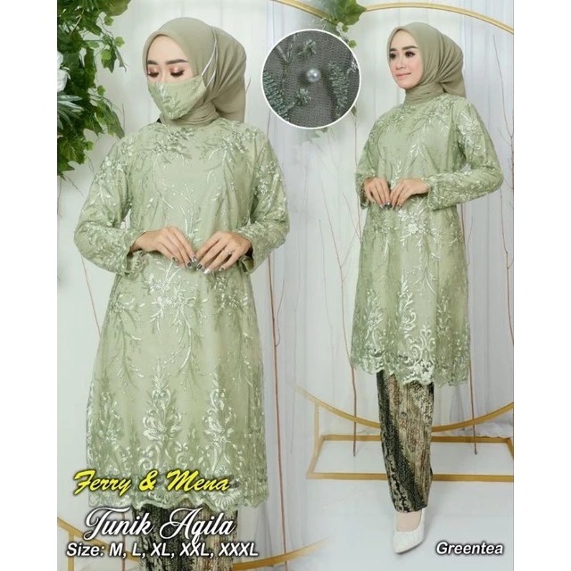 Set Kebaya Tunik Tile Brokat Baju Atasan Kondangan Wanita Modern Kekinian