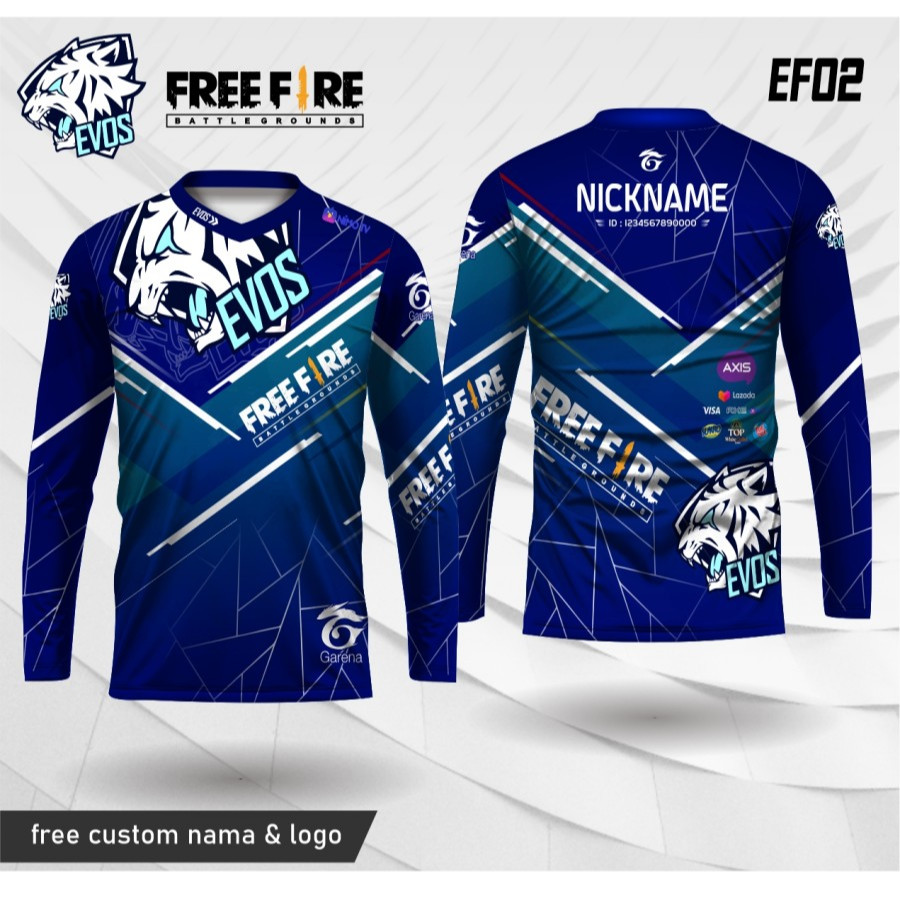 Jersey free fire evos lengan panjang kaos e-sport ff