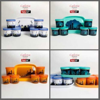 Toples + Nampan Calista Tonam Set 6 Motif Masjid & Bunga / Toples Kue Lebaran 6 Set Dengan Nampan