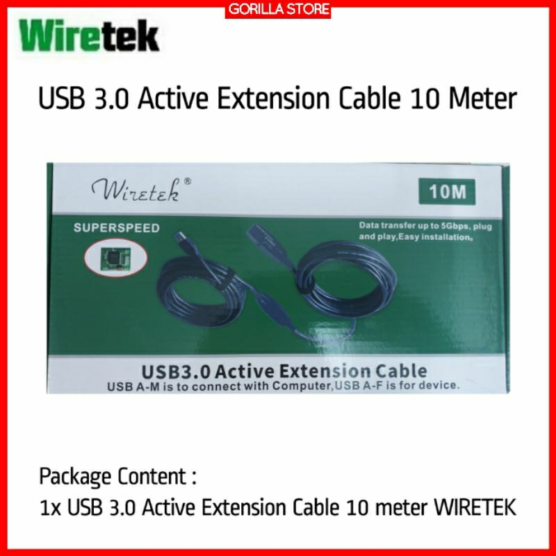 Wiretek USB 3.0 Active Extension Cable 10 Meter