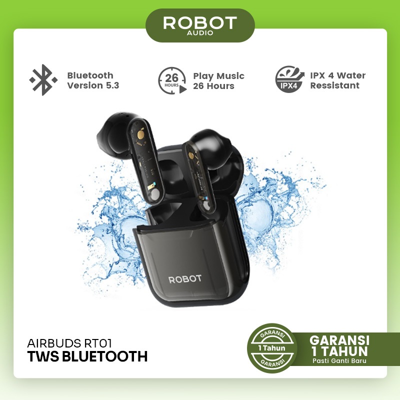 Robot TWS Wireless Earphone Airbuds RT01 Semi In-Ear ENC TWS Bluetooth Earphones Deep Rich Bass BT 5