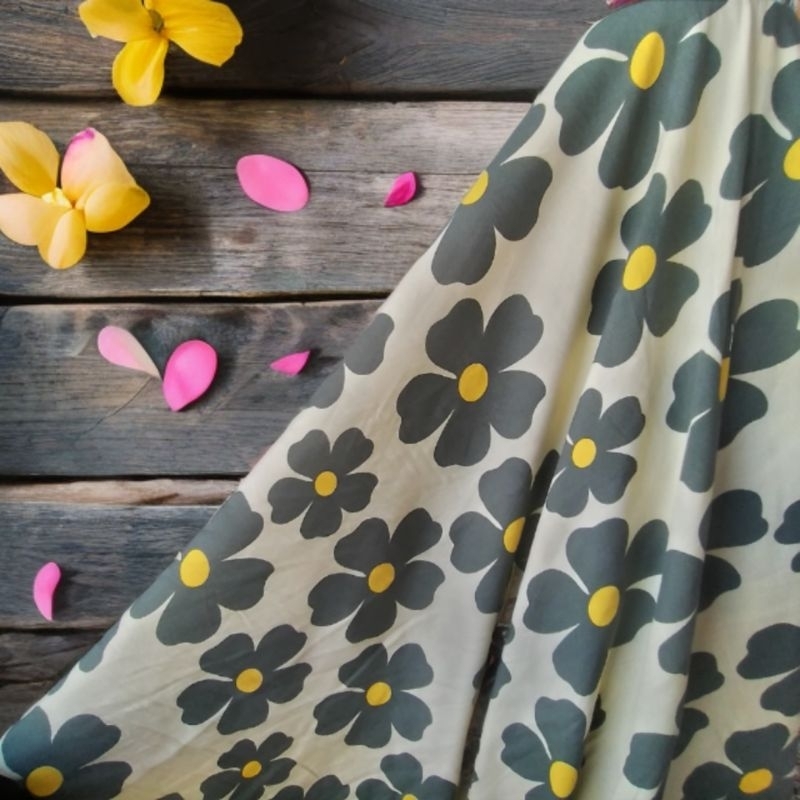 bahan kain katun rayon motif bunga ,kain rayon viscose premium
