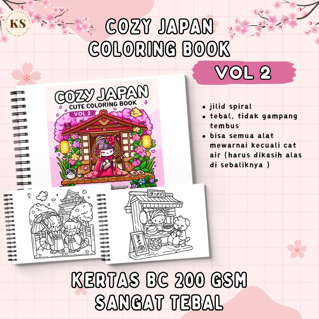 

COZY JAPAN VOL 2 Coloring Book Cozy Healing Daily Activities for Relaxation A4&A5 Buku Mewarnai Anak Remaja