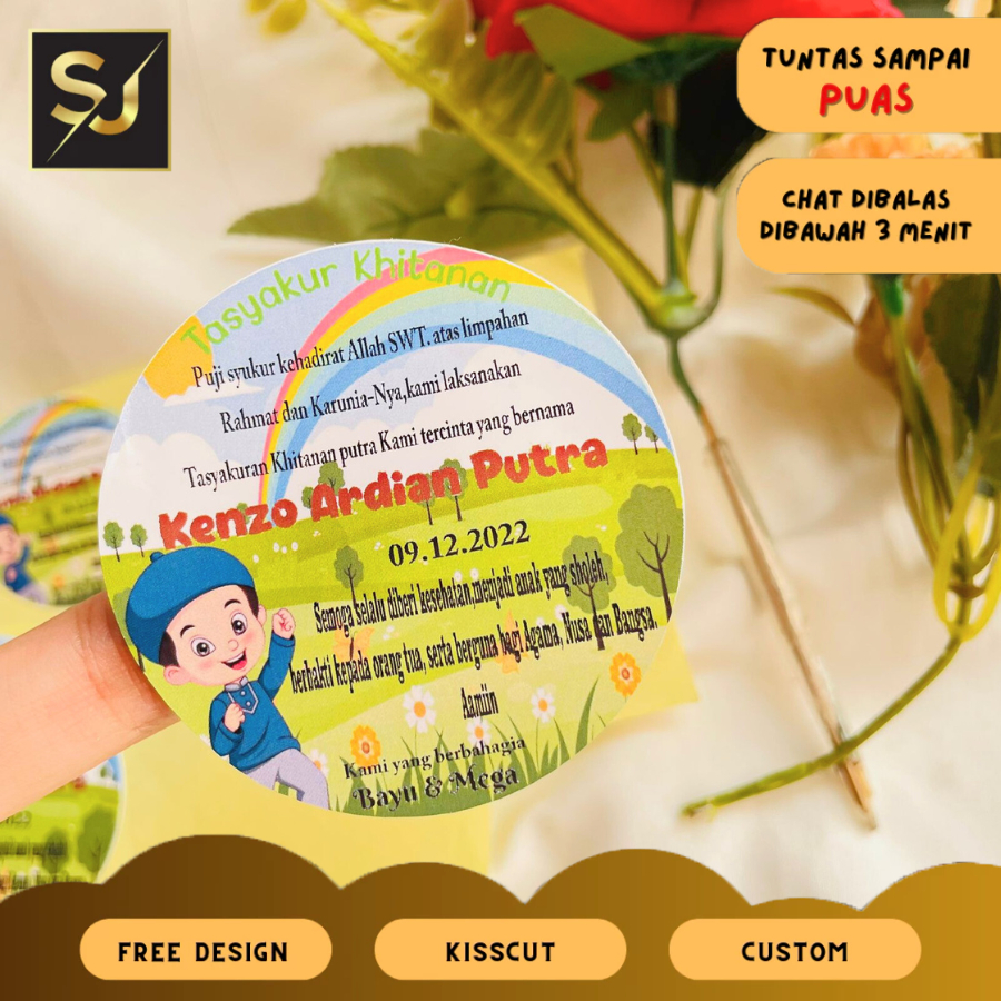 

7-11 Stiker/ Kartu Syukuran Khitanan - Tasyakur Walimatul Khitan sticker khitanan bulat chromo