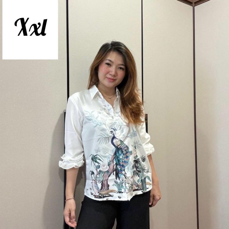 GW kemeja putih wanita import full printing XXL