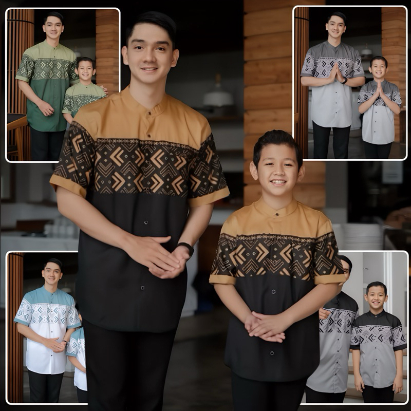 Baju Koko Couple Ayah Dan Anak Laki Laki Harga Terpisah Kemeja Kurta Kerah Mandarin Lengan Pendek Ba