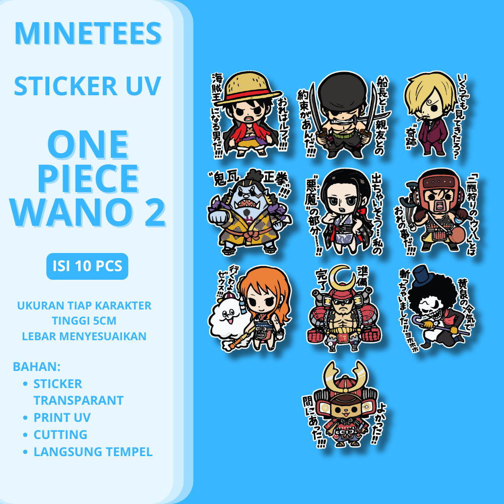 

Sticker ONE PIECE WANO 2 Isi 10 Pcs Print UV Tahan Air dan Awet