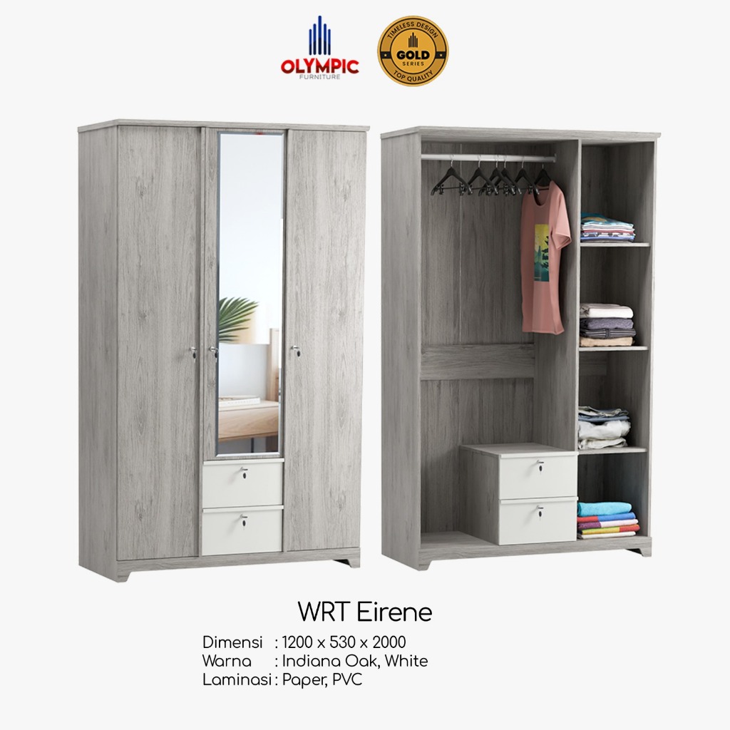 Lemari Baju Lemari Pakaian Lemari 3 Pintu Lemari Gantungan Gamis Full Dress WRT EIRENE Olympic