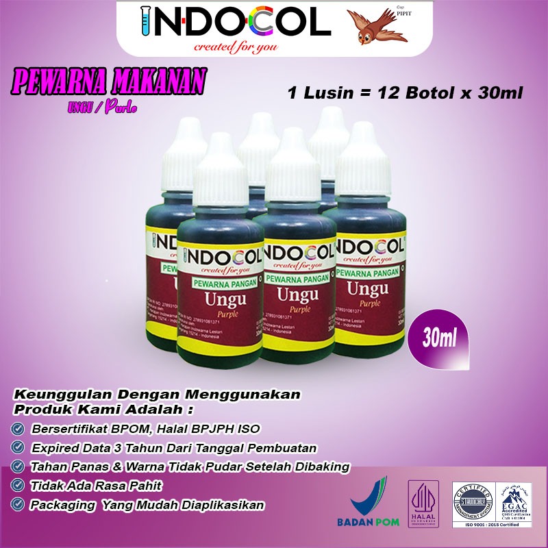 

INDOCOL PEWARNA CAIR UNGU (1 LUSIN = 12 BOTOL x 30ml)