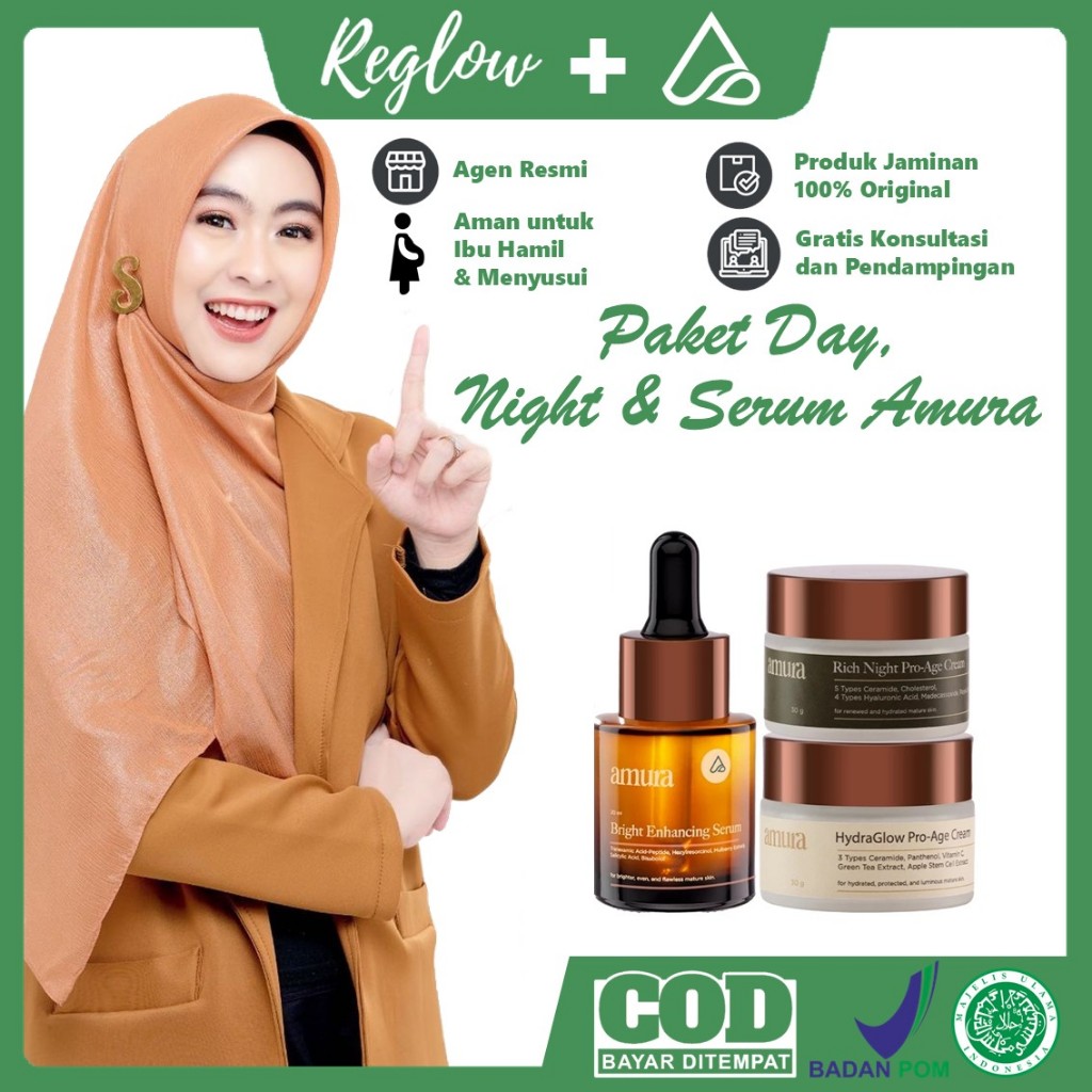 Paket Day Cream Night Cream dan Serum Amura Mencerahkan Memudarkan Flek dan Anti Aging Shindy Putri