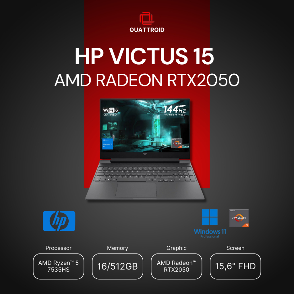 Laptop GAMING HP VICTUS 15 RYZEN 5 7535 RTX2050 4GB // 16GB 512SSD WIN11