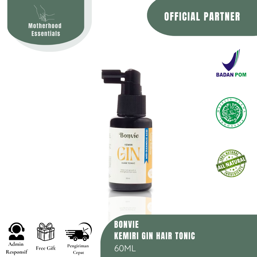 BONVIE KEMIRI GIN HAIR TONIC (FREE GIFT) Menjaga kesehatan kulit kepala & rambut 60ML Bonvie gin ton